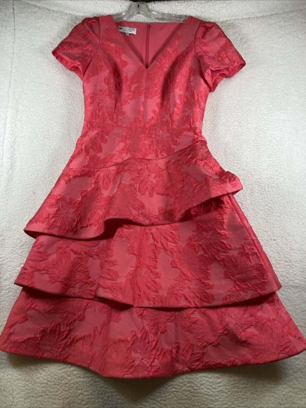 Nina Raynor V Neck Tiered Ruffle Texture Dress Pink Size 6